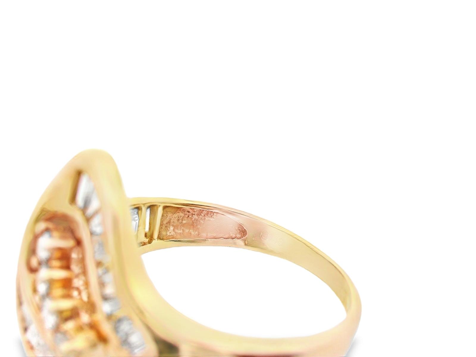 14k Yellow Gold Baguette and Round Diamond Cluster Ring