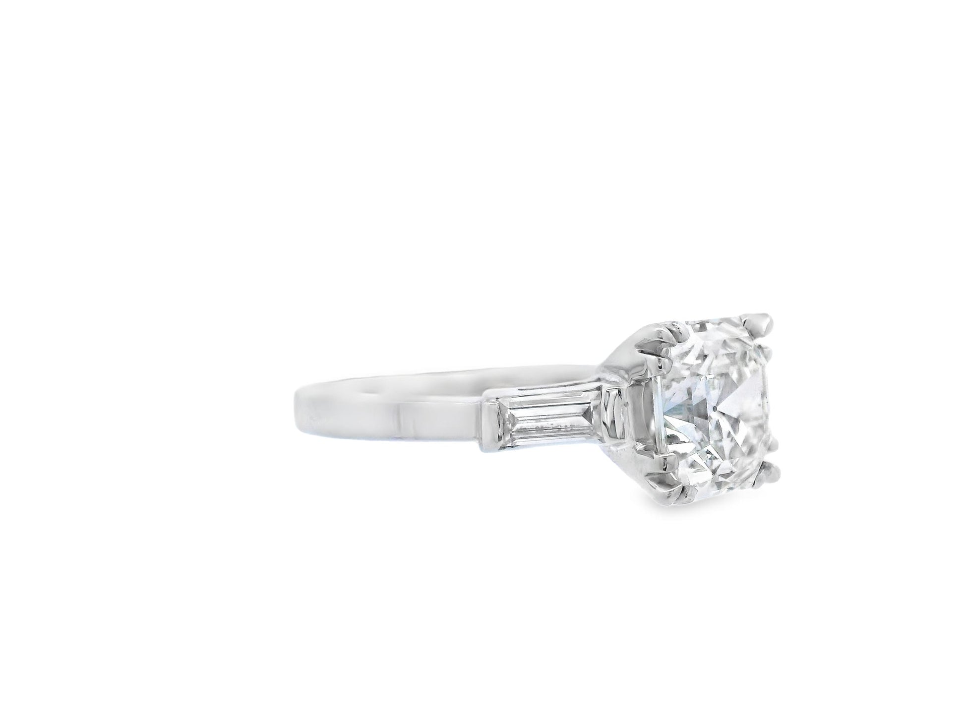 1925 Art Deco Platinum Asscher and Baguette Diamond Ring with GIA Report
