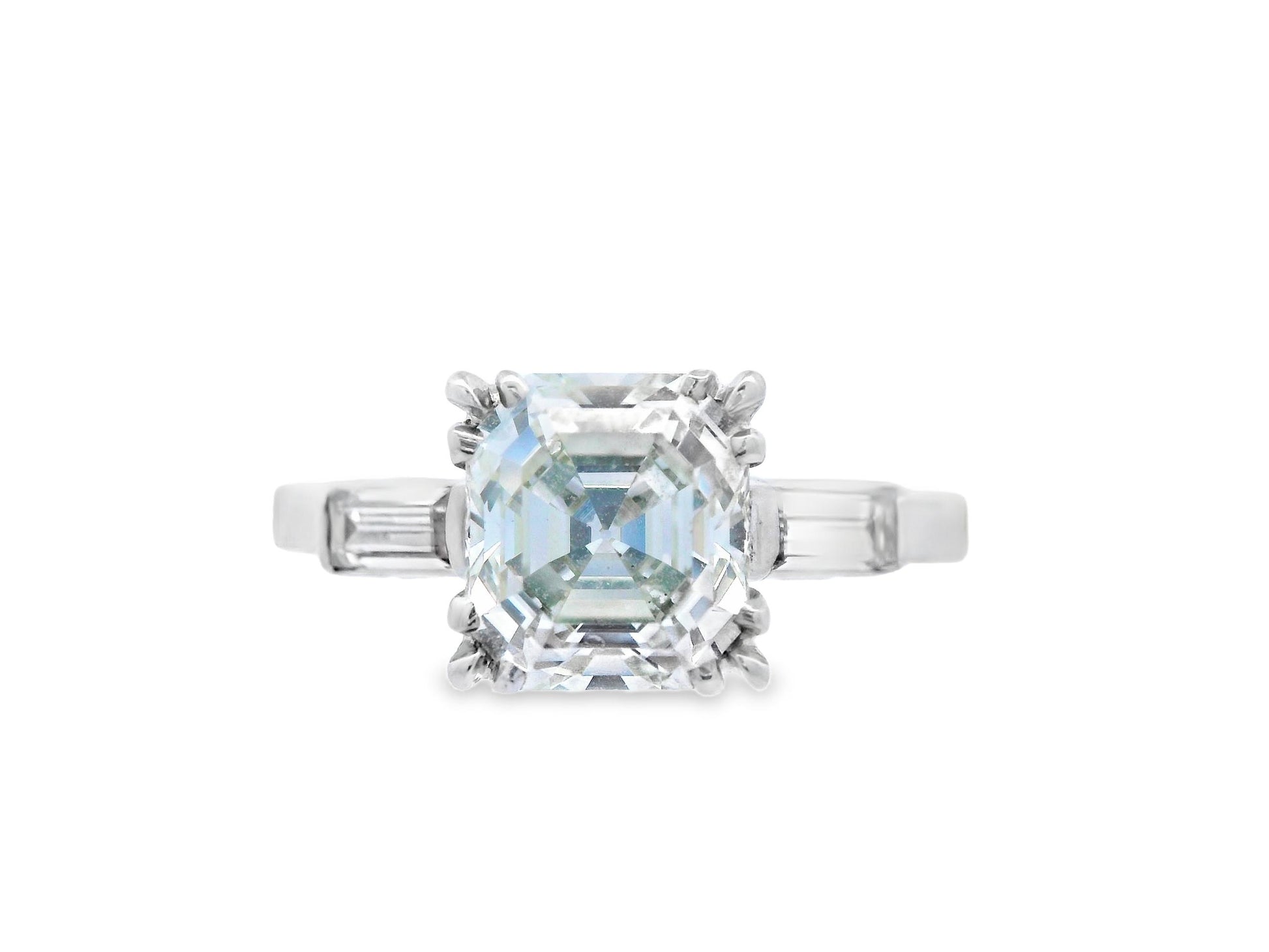 1925 Art Deco Platinum Asscher and Baguette Diamond Ring with GIA Report