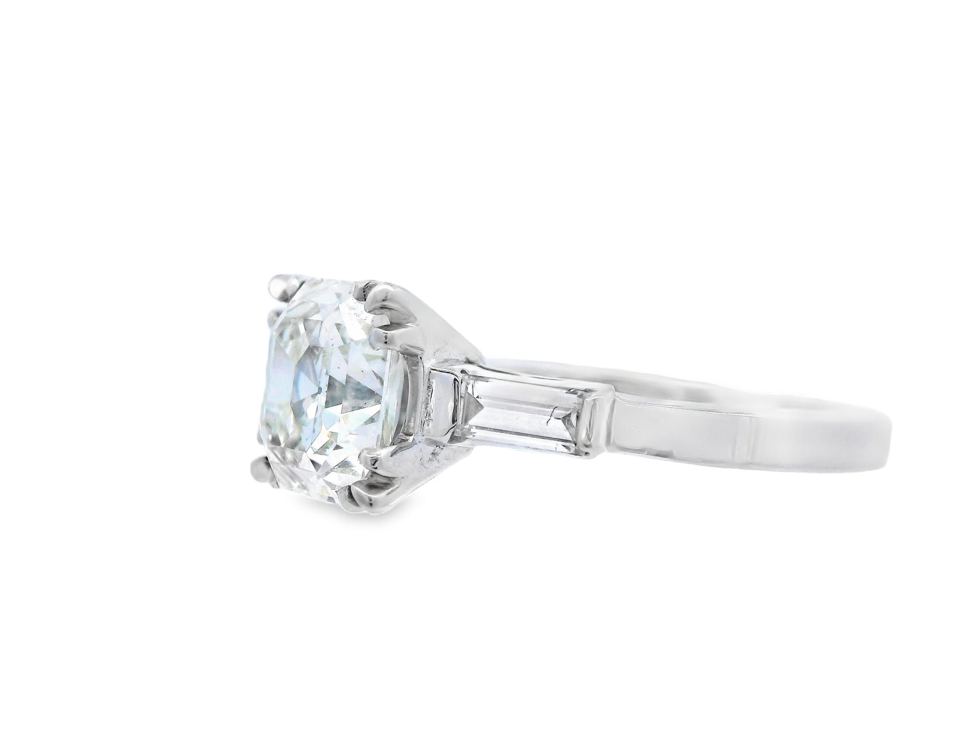 1925 Art Deco Platinum Asscher and Baguette Diamond Ring with GIA Report