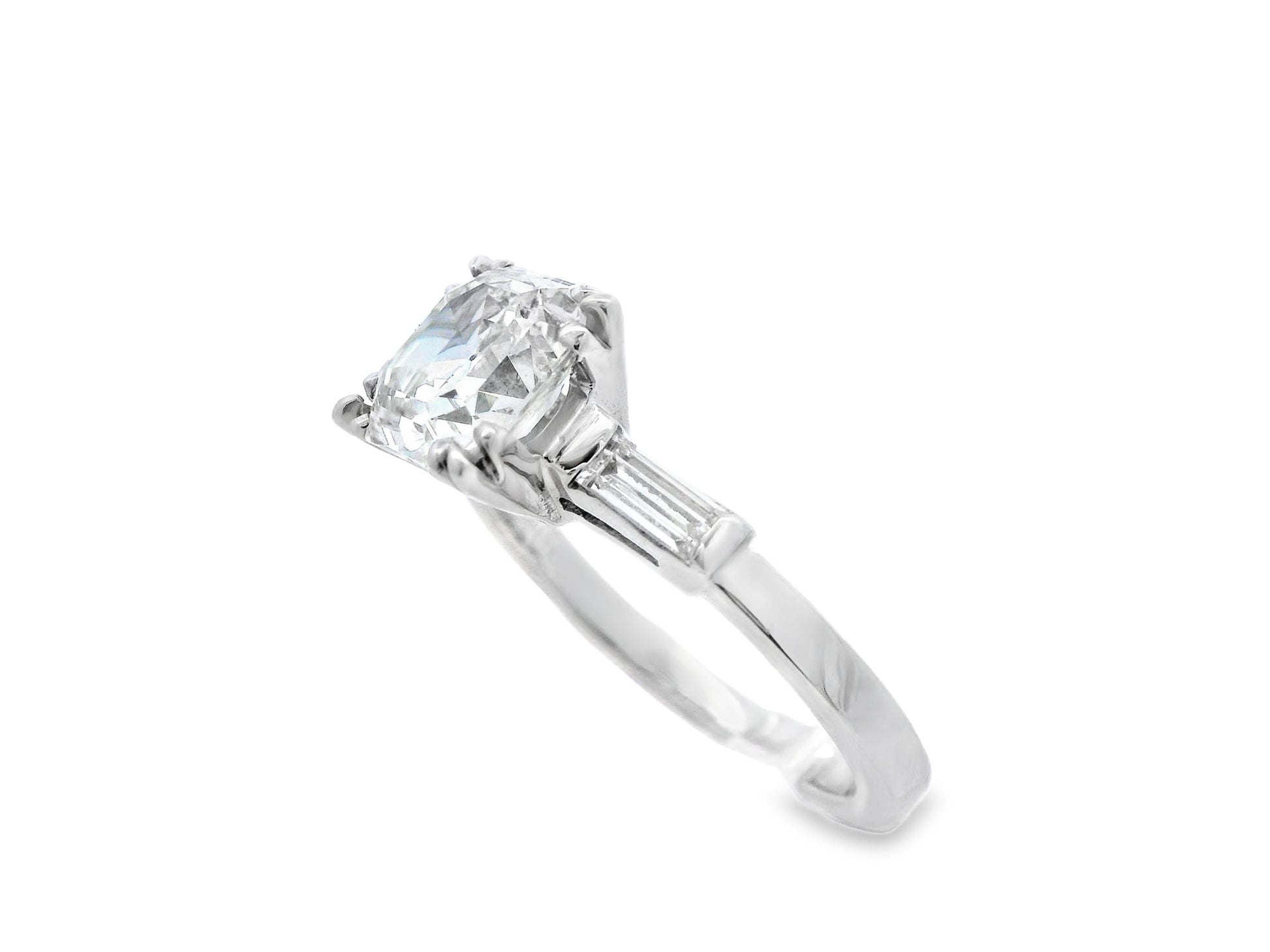 1925 Art Deco Platinum Asscher and Baguette Diamond Ring with GIA Report