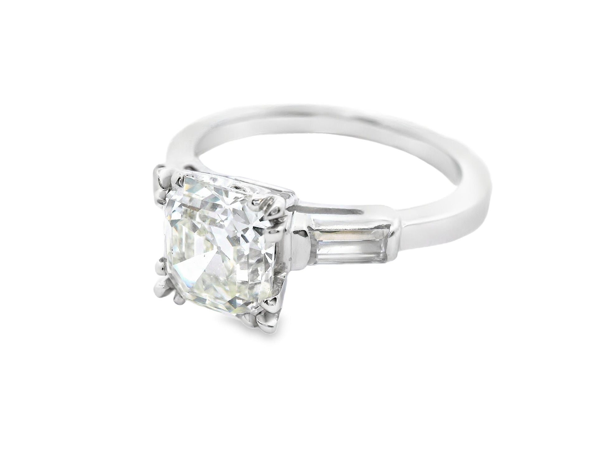 1925 Art Deco Platinum Asscher and Baguette Diamond Ring with GIA Report