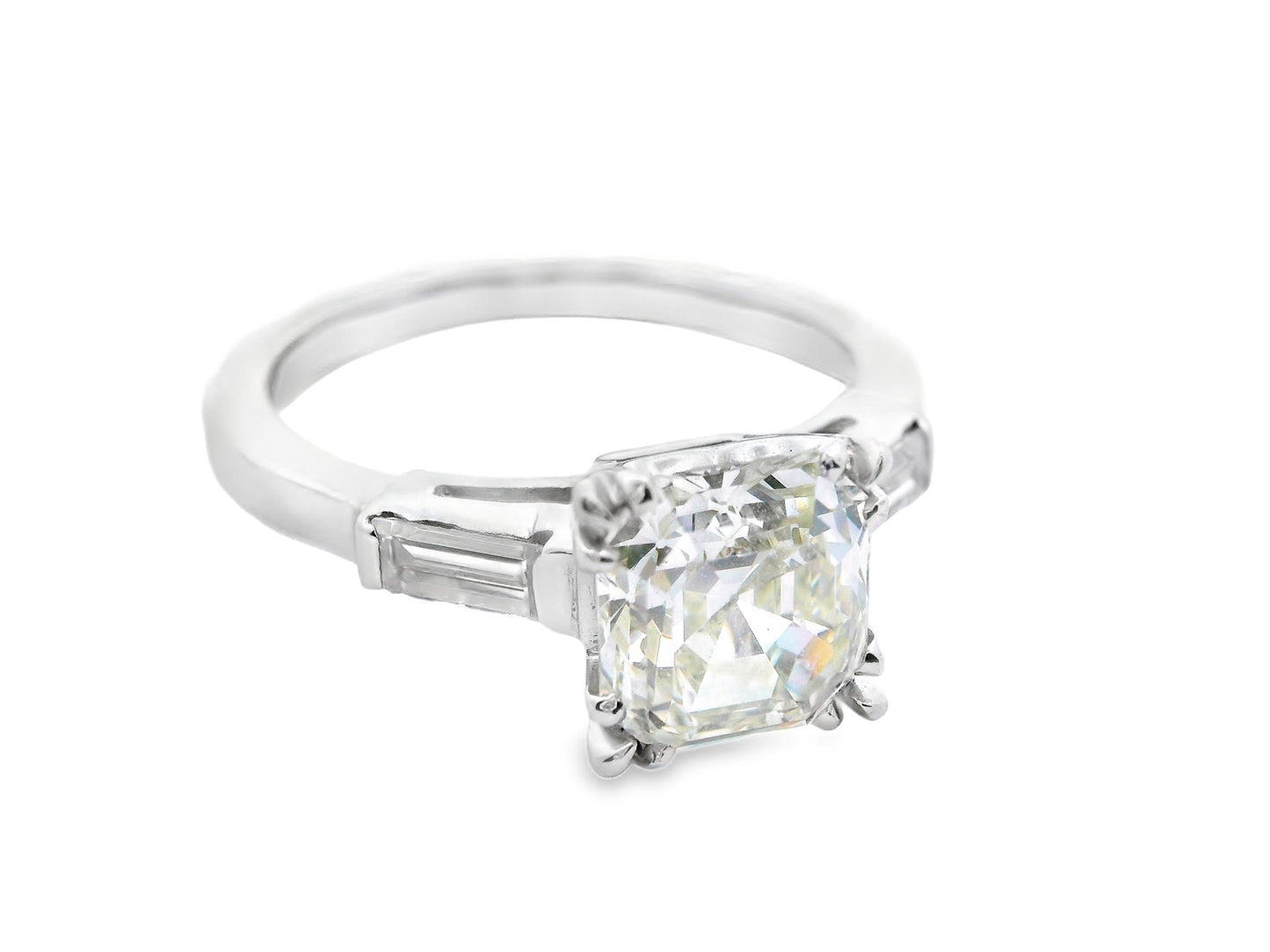 1925 Art Deco Platinum Asscher and Baguette Diamond Ring with GIA Report