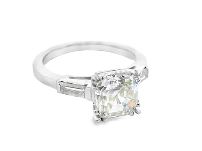 1925 Art Deco Platinum Asscher and Baguette Diamond Ring with GIA Report