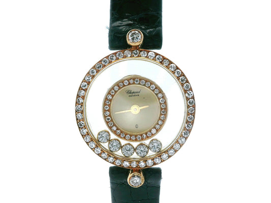 Chopard Happy Diamonds 18K Yellow Gold Leather Strap Watch