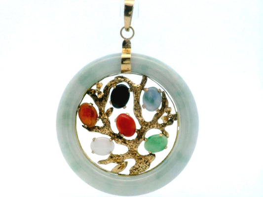 Multi Color Jade + 14k Yellow Gold Pendant