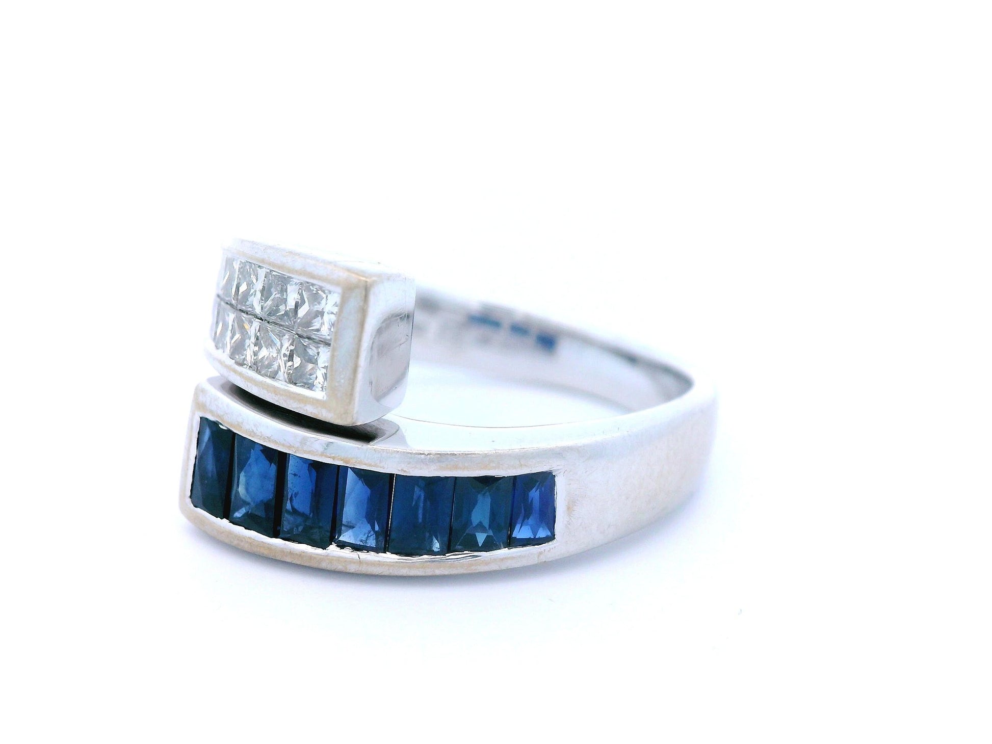 14K White Gold Natural Sapphire & Diamond Bypass Ring