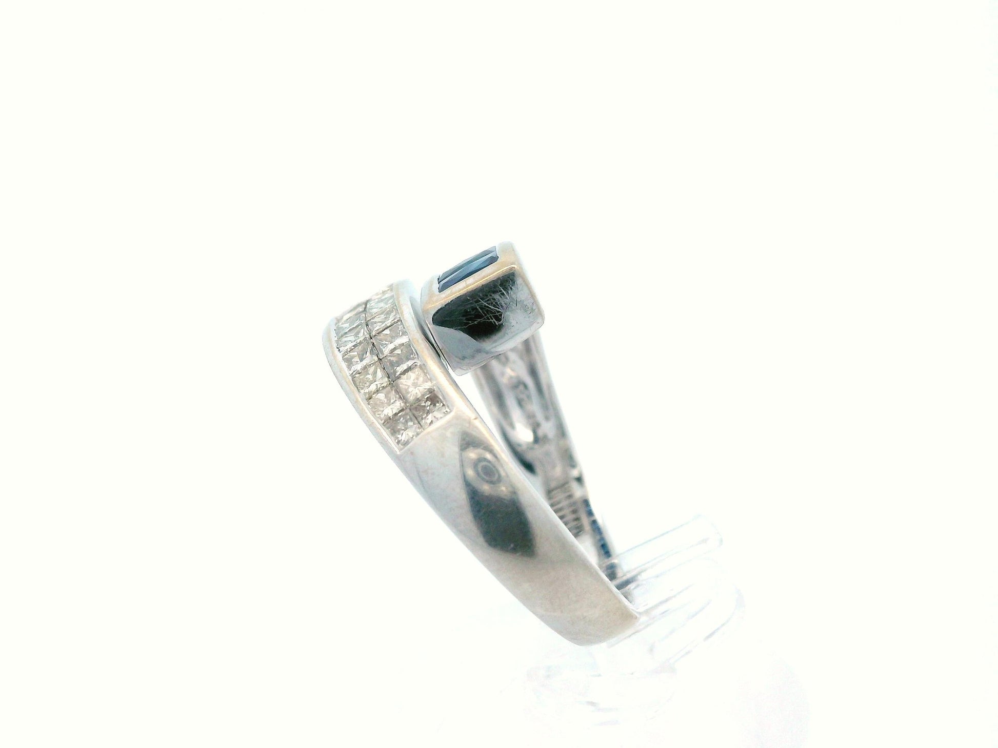 14K White Gold Natural Sapphire & Diamond Bypass Ring