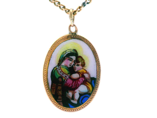 18k Mother Maria Pendant w/ 14k Yellow Gold Chain