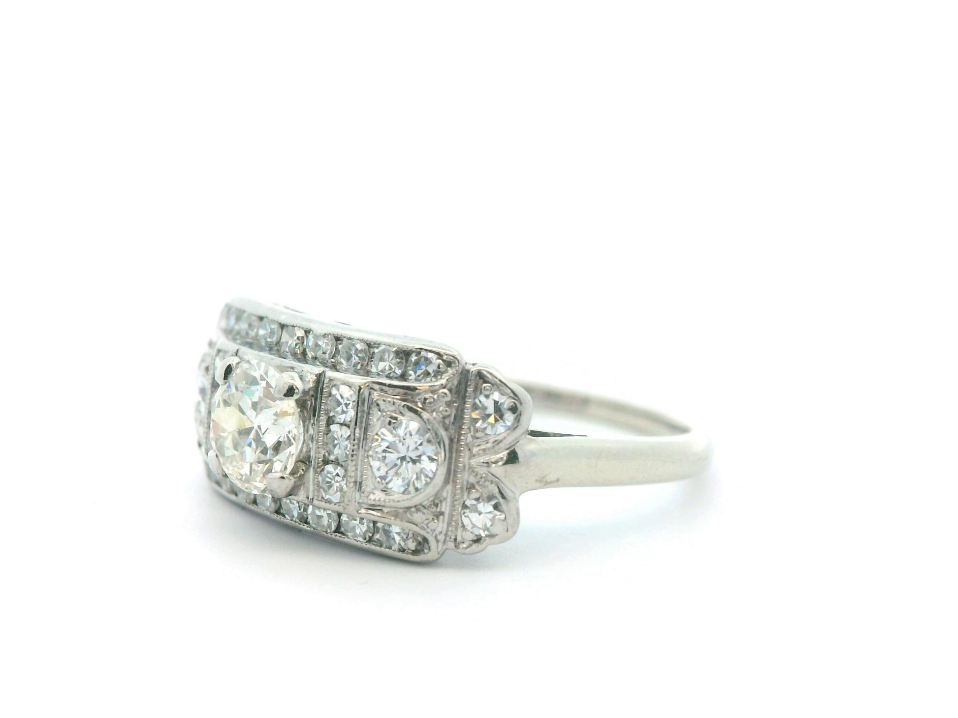 14k White Gold & Palladium Vintage Diamond Ring