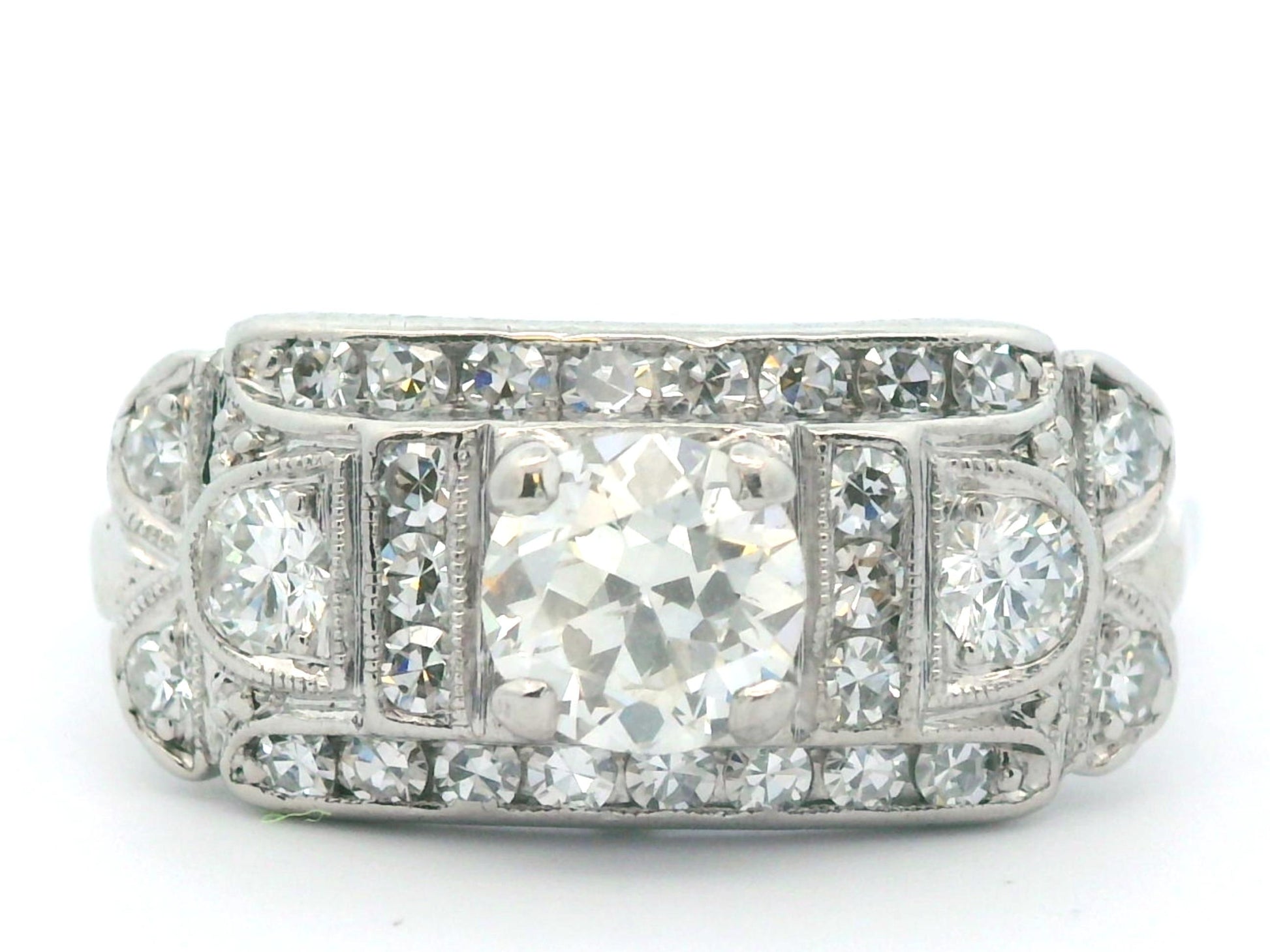14k White Gold & Palladium Vintage Diamond Ring