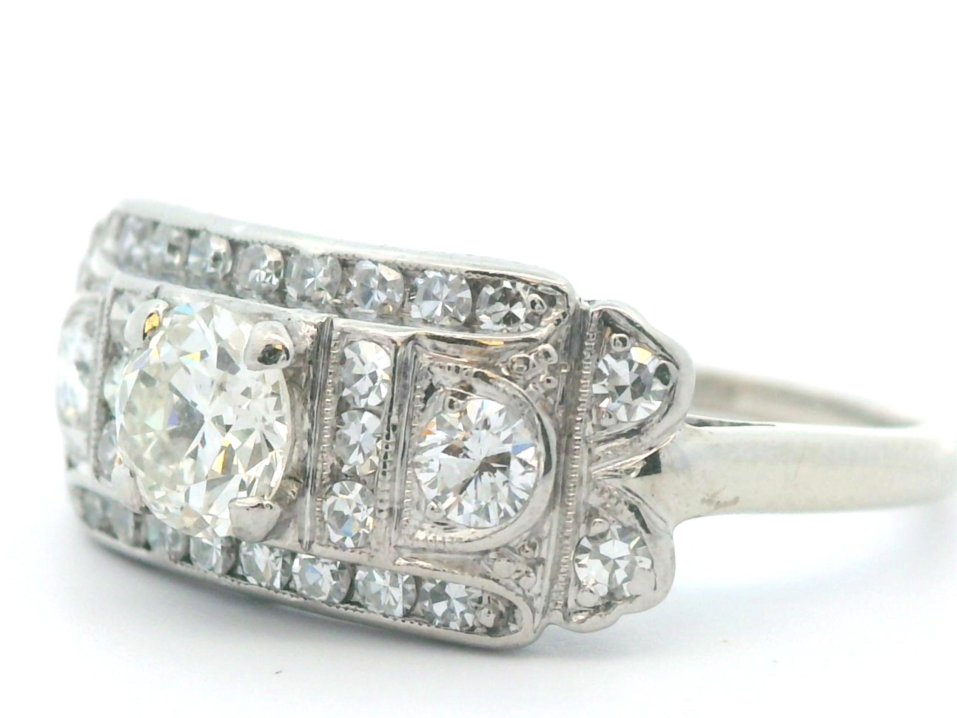 14k White Gold & Palladium Vintage Diamond Ring