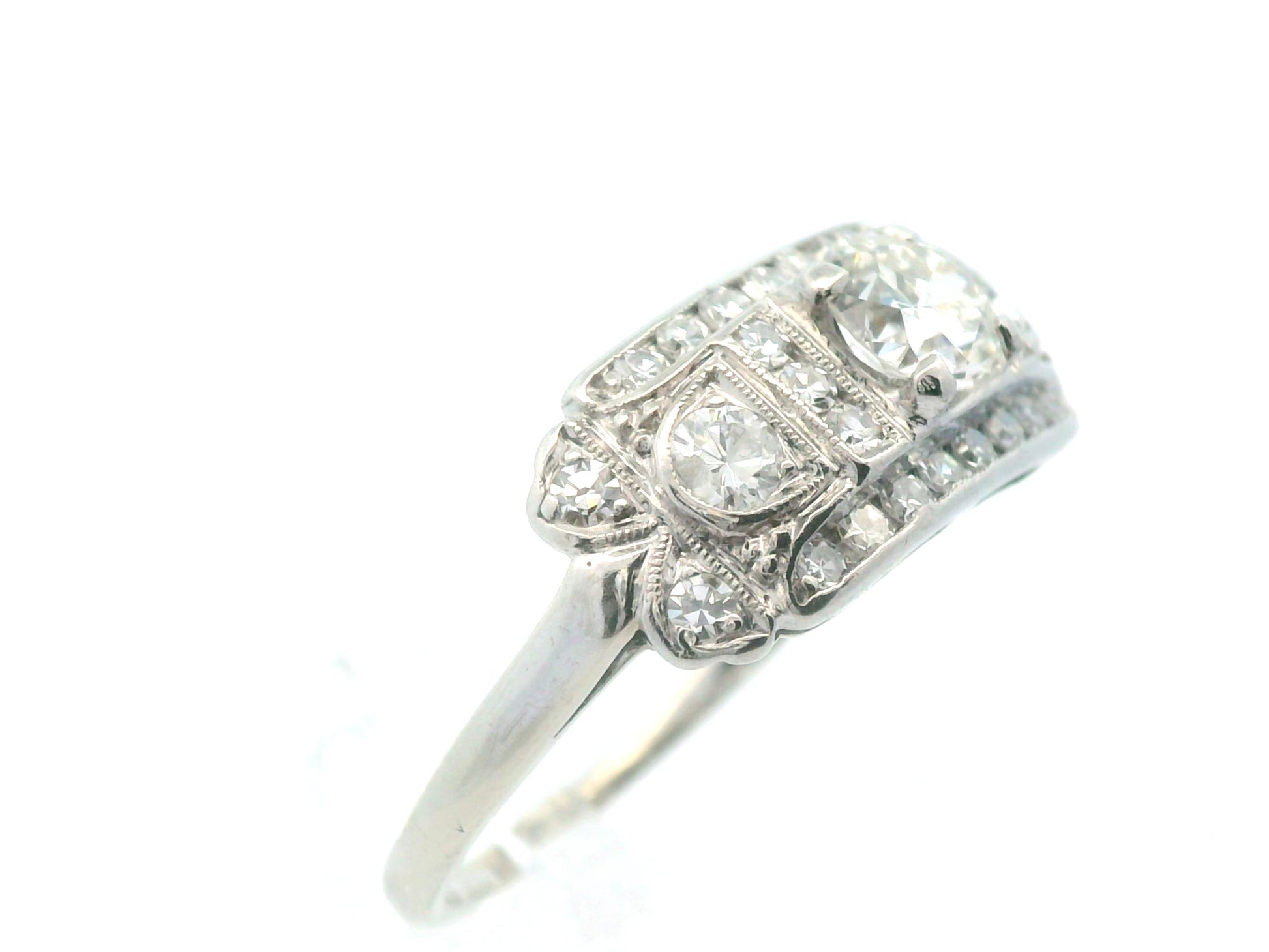 14k White Gold & Palladium Vintage Diamond Ring