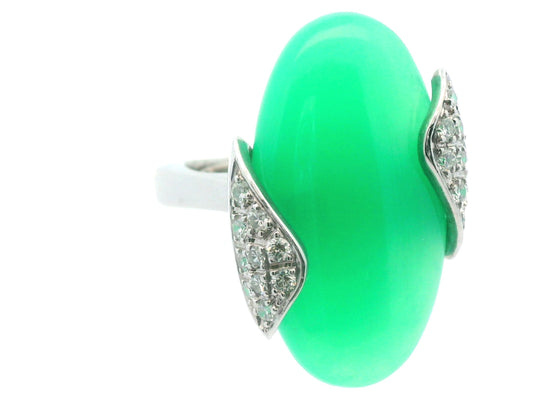 18k White Gold German Chrysoprase & Diamond Ring