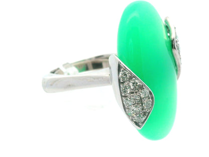 18k White Gold German Chrysoprase & Diamond Ring