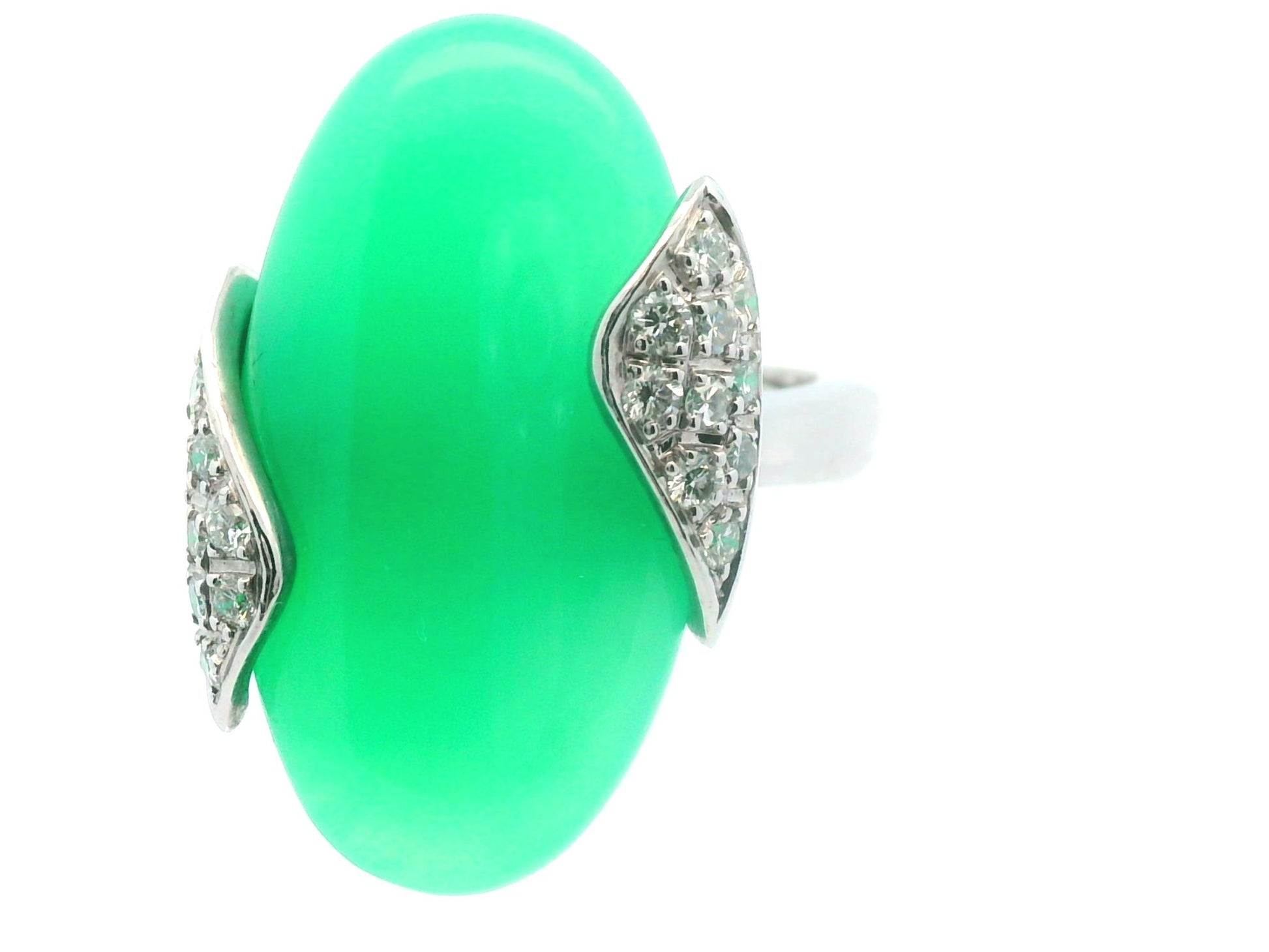 18k White Gold German Chrysoprase & Diamond Ring