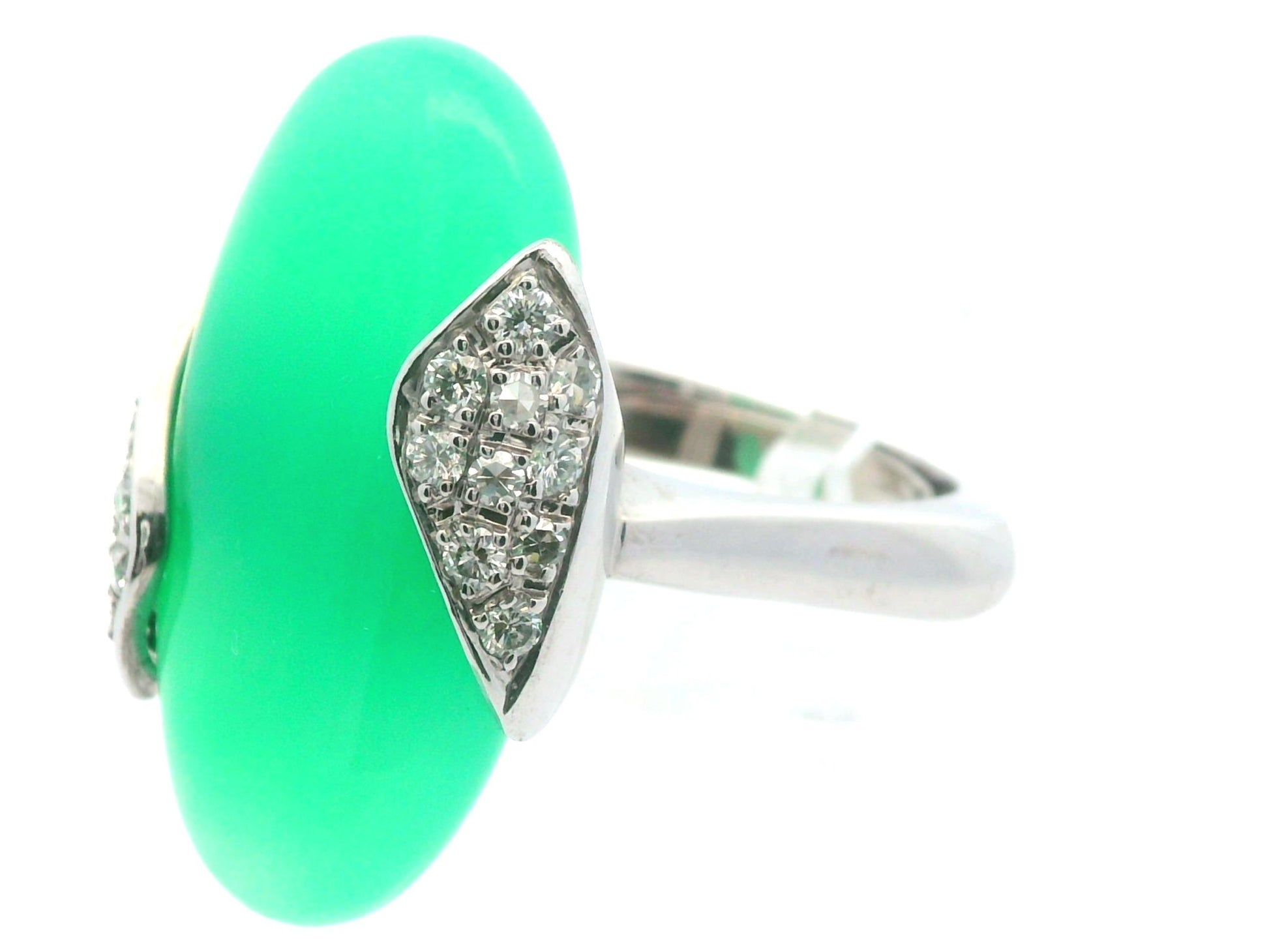 18k White Gold German Chrysoprase & Diamond Ring