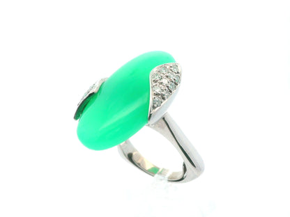 18k White Gold German Chrysoprase & Diamond Ring