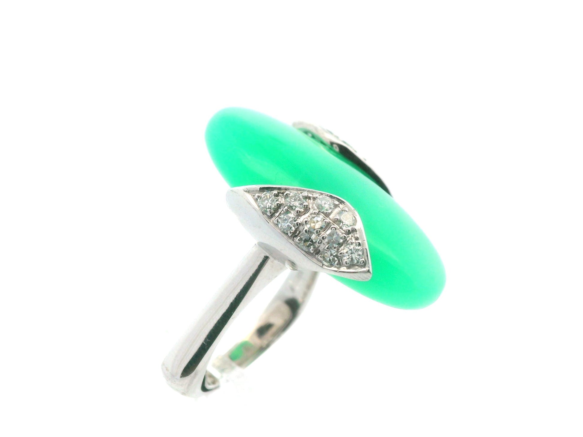 18k White Gold German Chrysoprase & Diamond Ring