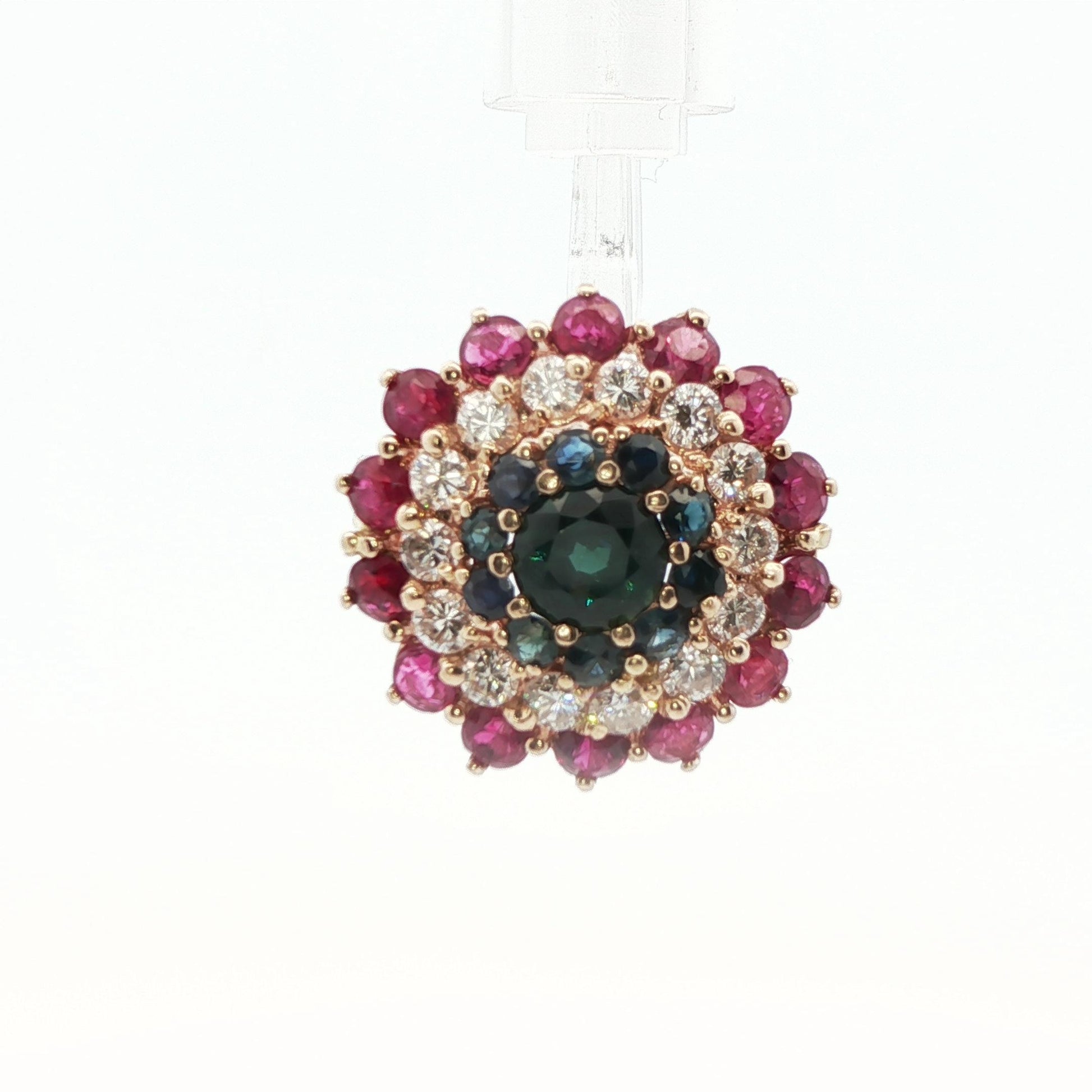 14k Yellow Gold Sapphire, Diamond and Ruby Ring