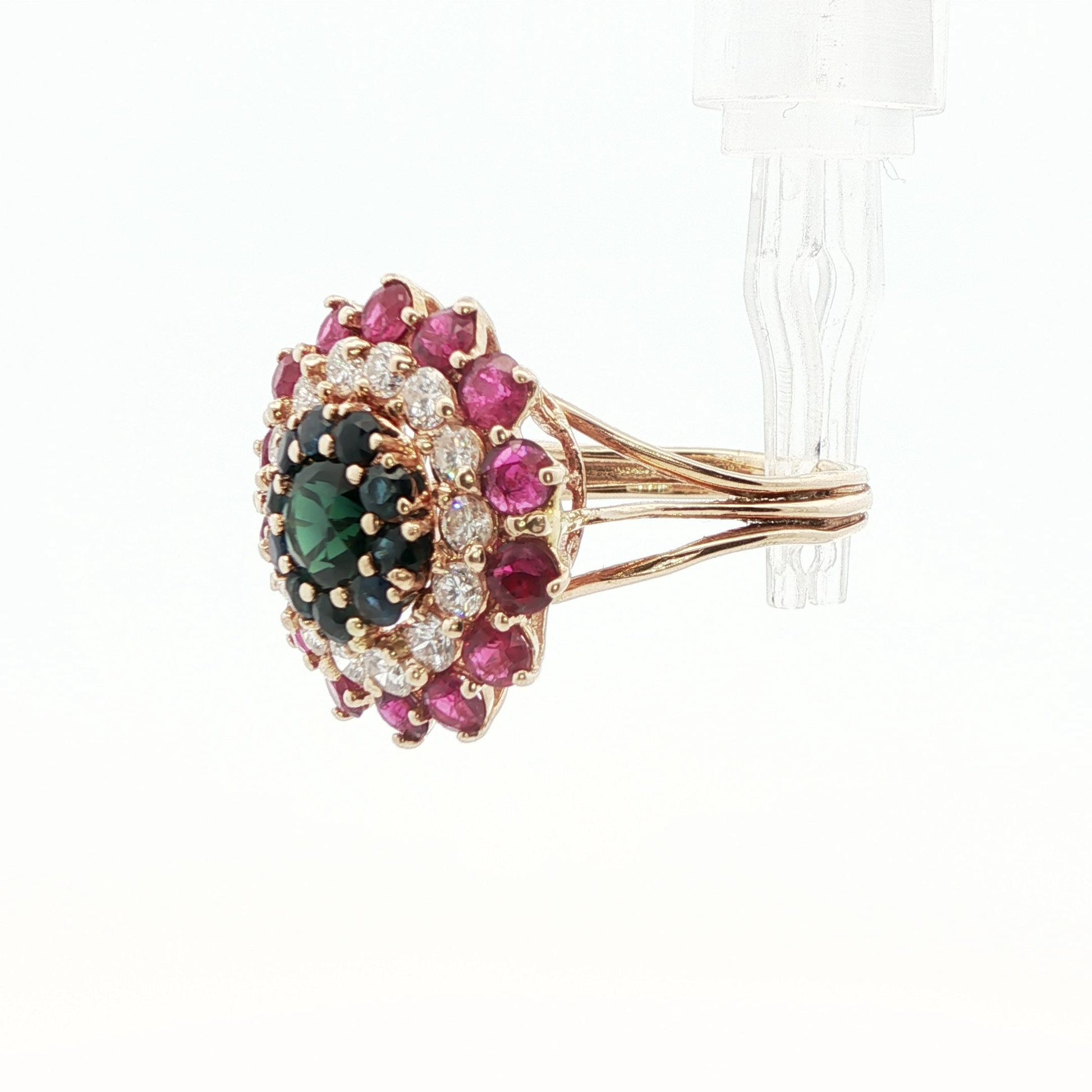 14k Yellow Gold Sapphire, Diamond and Ruby Ring