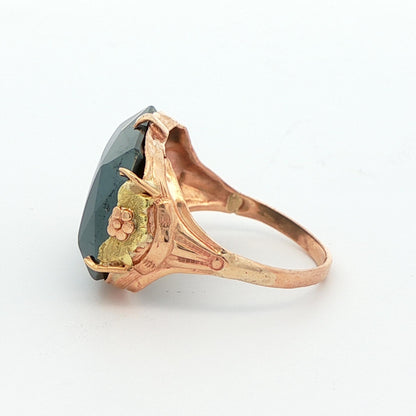 10K Yellow + Green Gold Natural Hematite Ring 1920s Art Deco