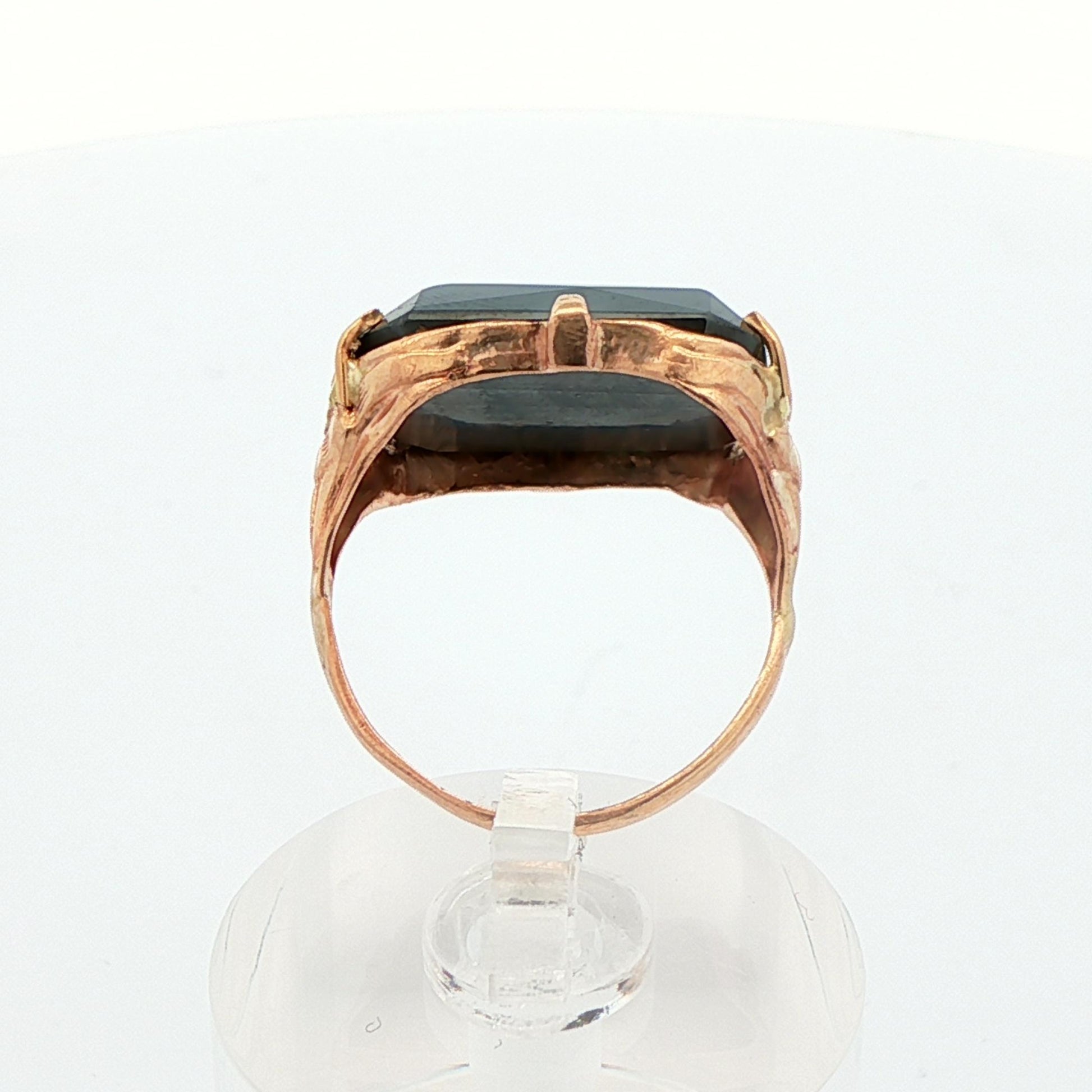 10K Yellow + Green Gold Natural Hematite Ring 1920s Art Deco