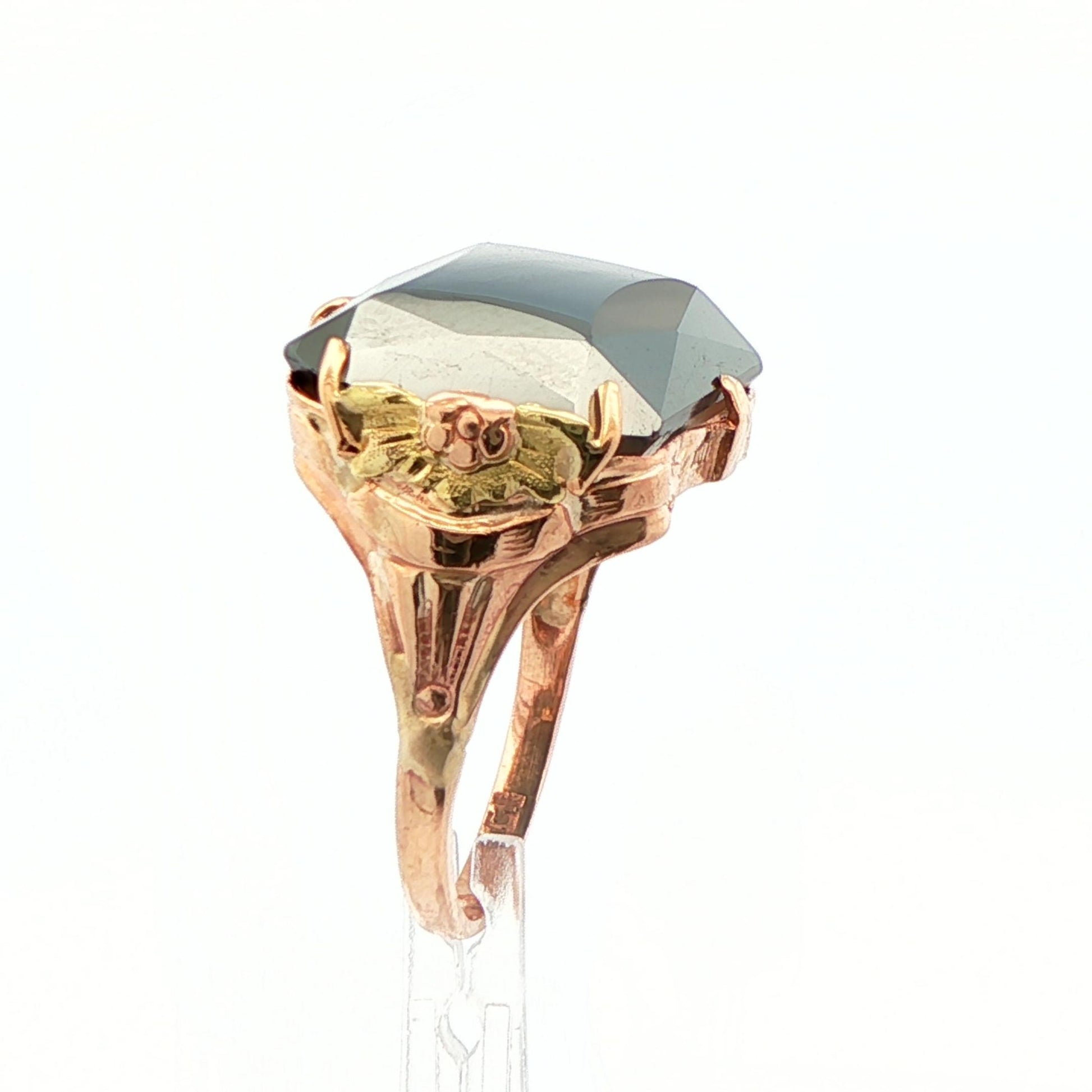 10K Yellow + Green Gold Natural Hematite Ring 1920s Art Deco