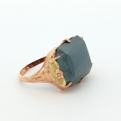 10K Yellow + Green Gold Natural Hematite Ring 1920s Art Deco