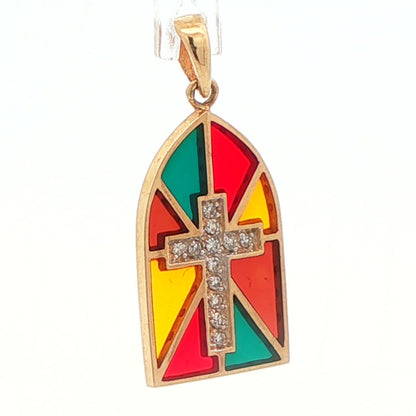 14k Yellow Gold & Diamond Cross Pendant