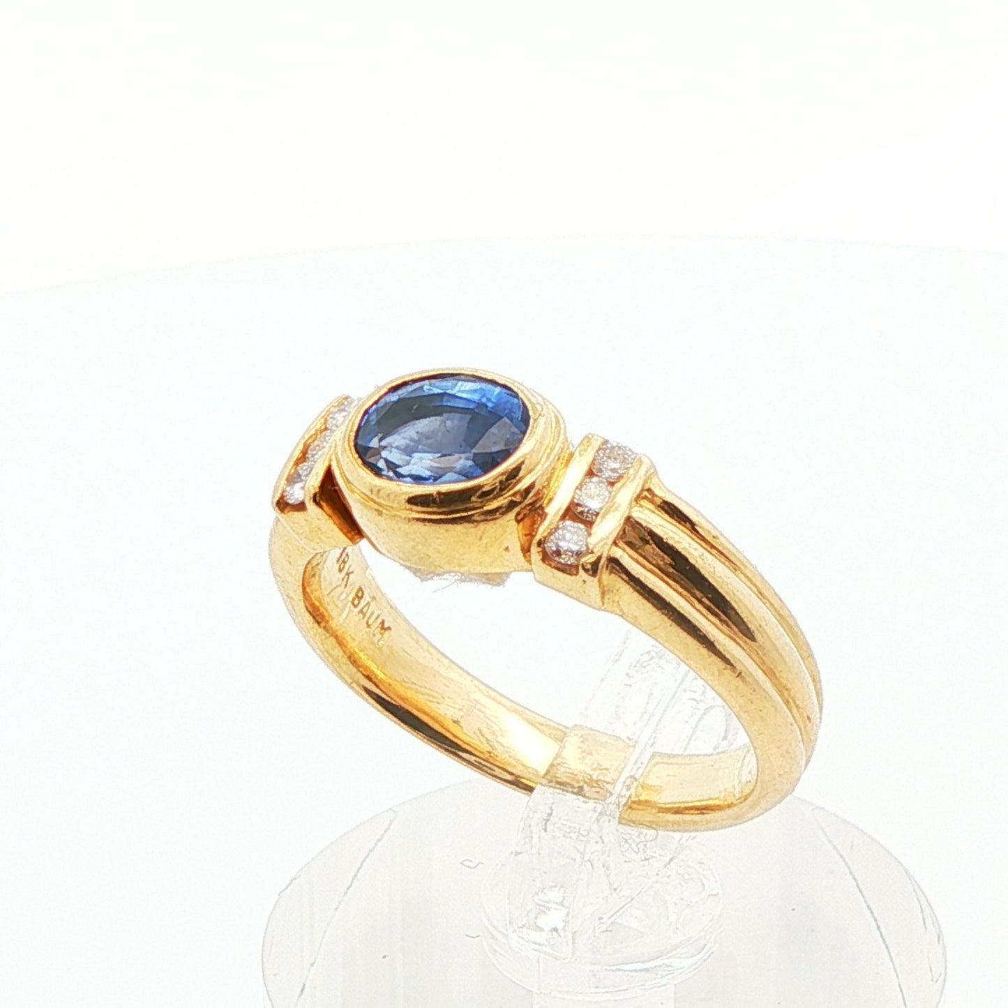 18K Yellow Gold Blue Sapphire & Diamond Ring