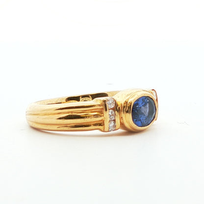 18K Yellow Gold Blue Sapphire & Diamond Ring