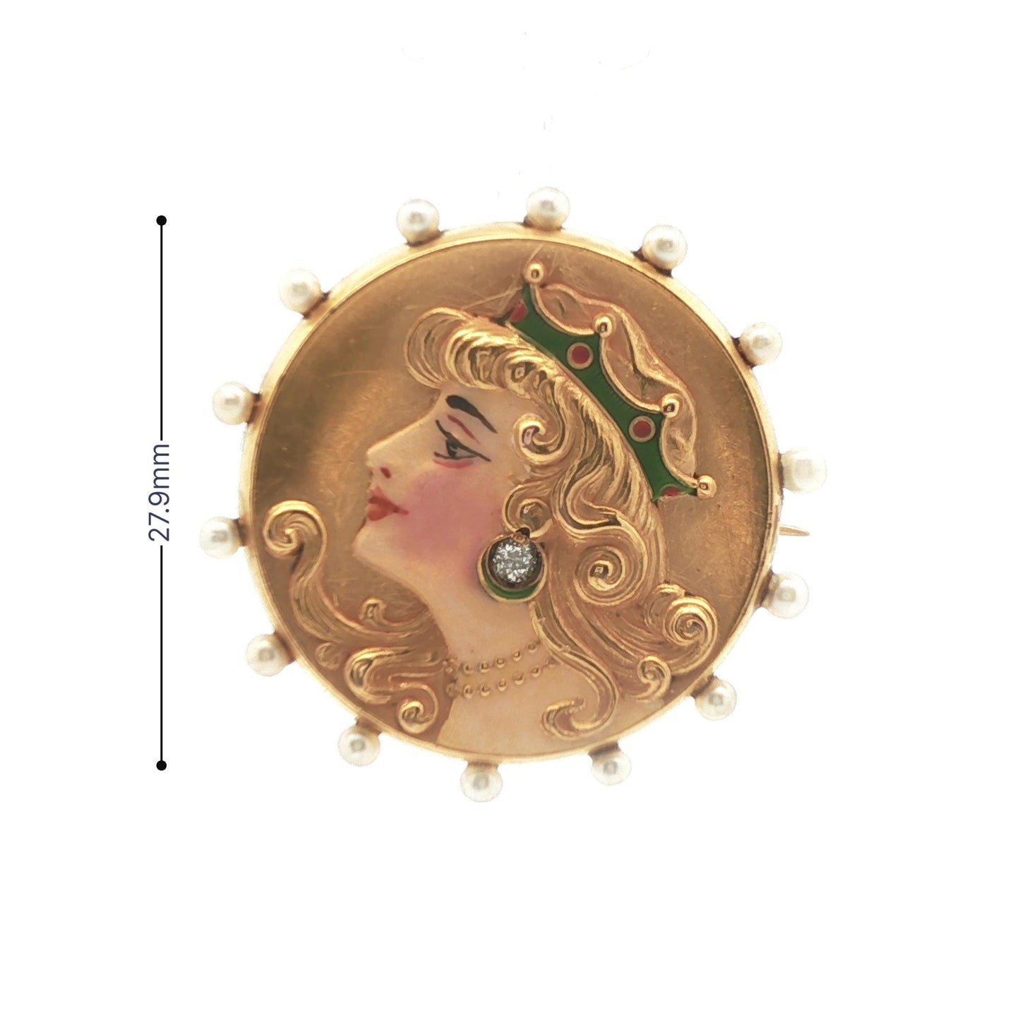 14k Yellow Gold Diamond & Pearl Brooch/Watch Holder