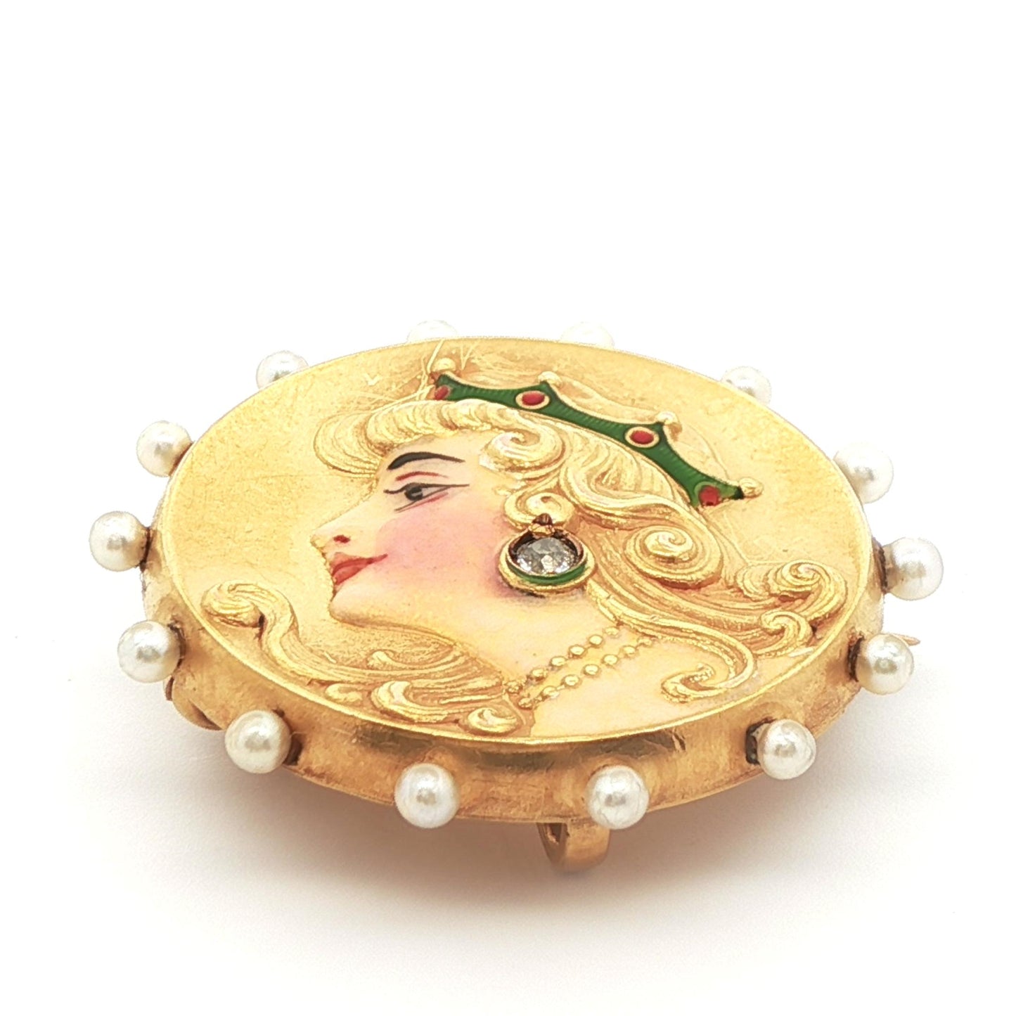14k Yellow Gold Diamond & Pearl Brooch/Watch Holder