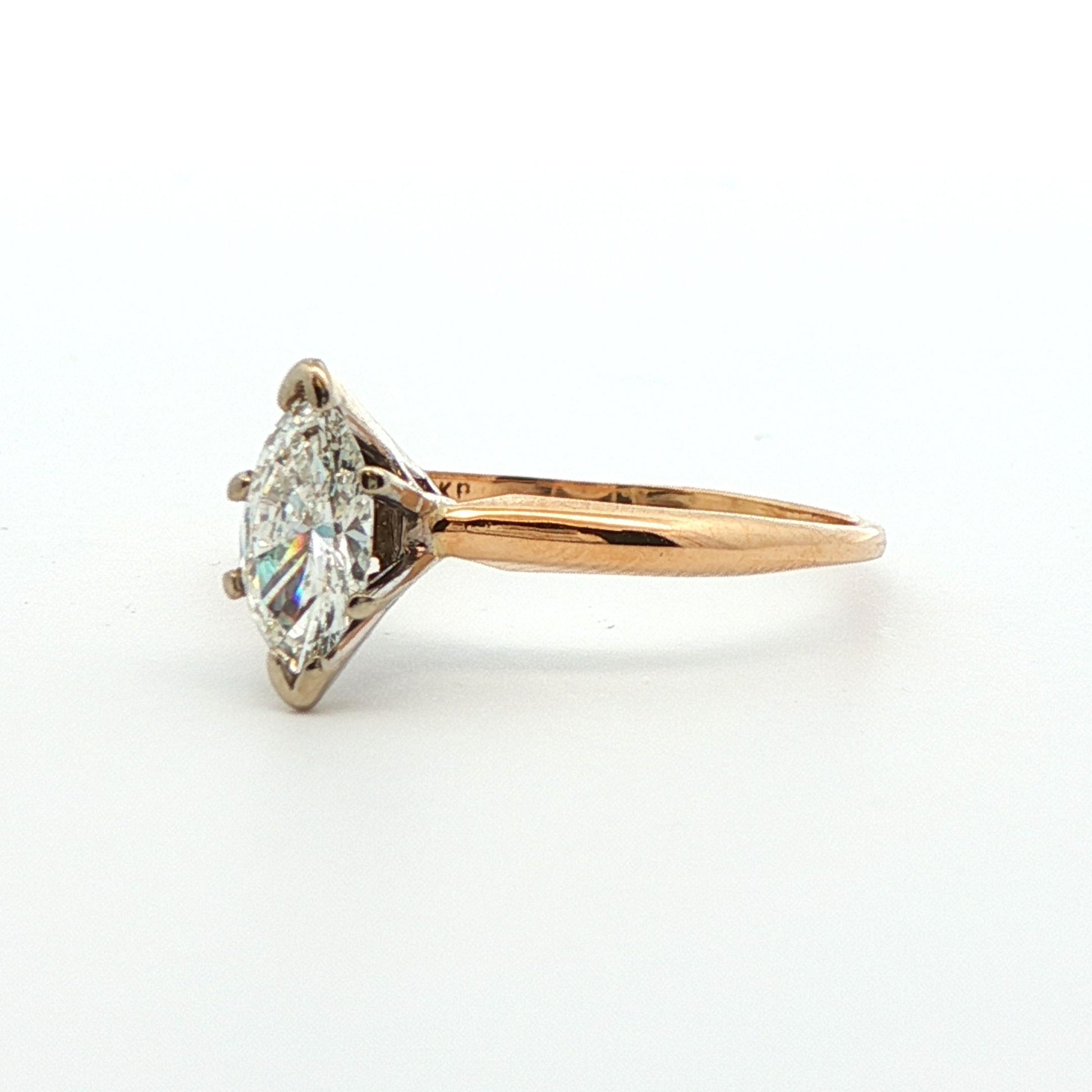 14k Yellow Gold Marquise Diamond Engagement Ring