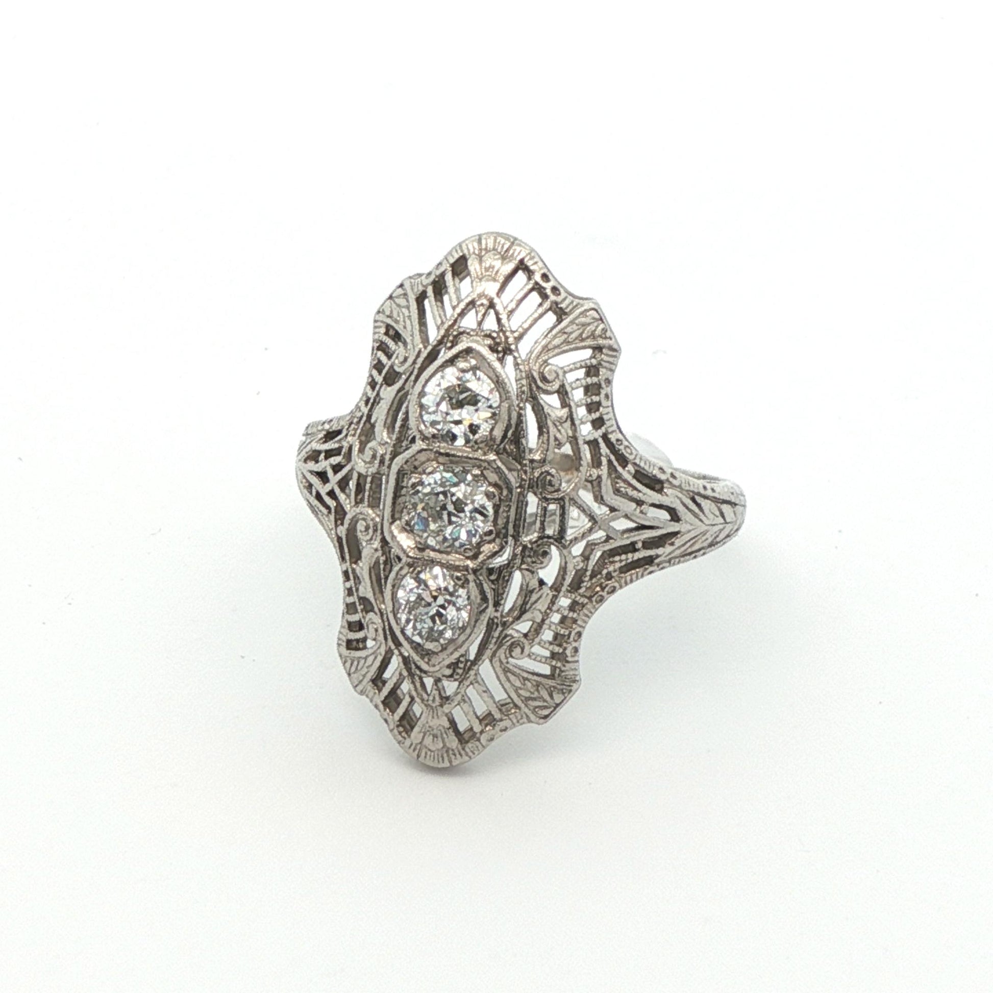 Platinum Art Deco 3 Stone Diamond Engagement Ring