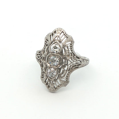 Platinum Art Deco 3 Stone Diamond Engagement Ring