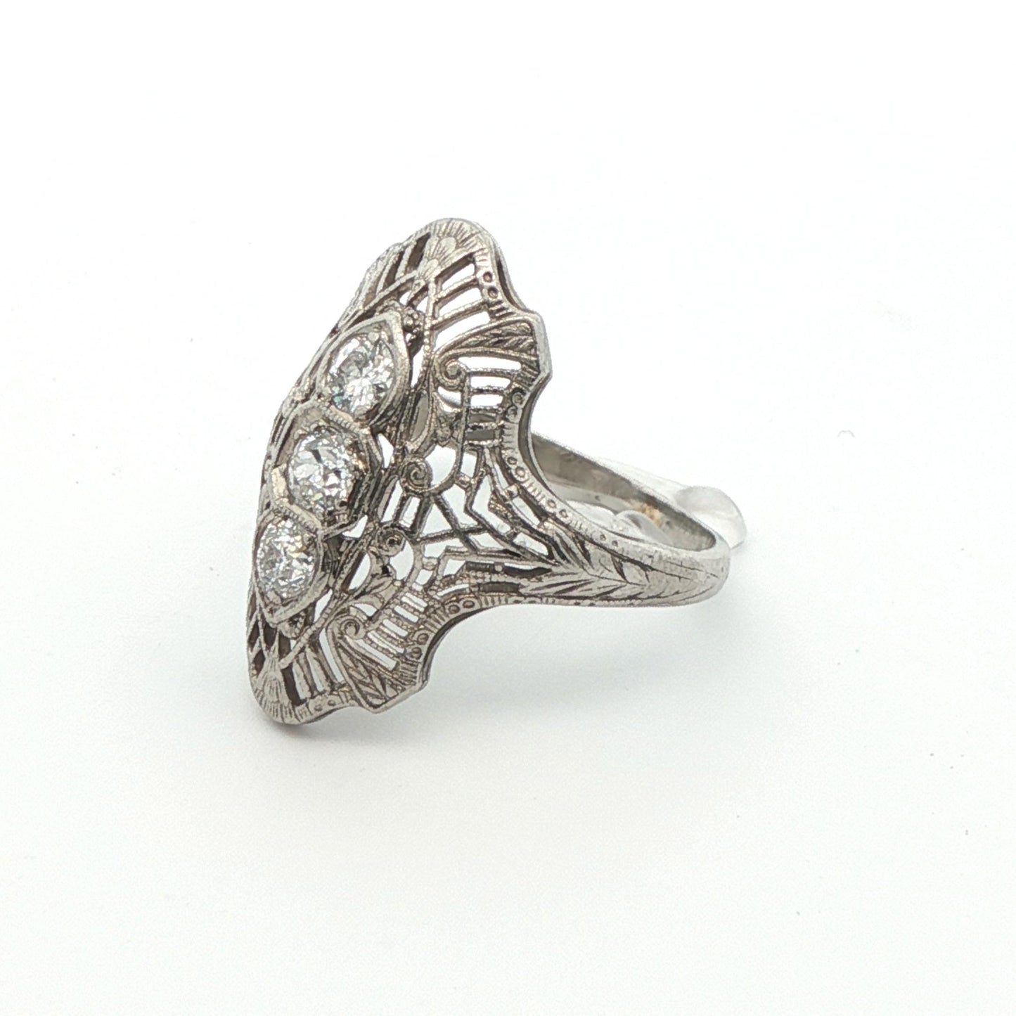 Platinum Art Deco 3 Stone Diamond Engagement Ring