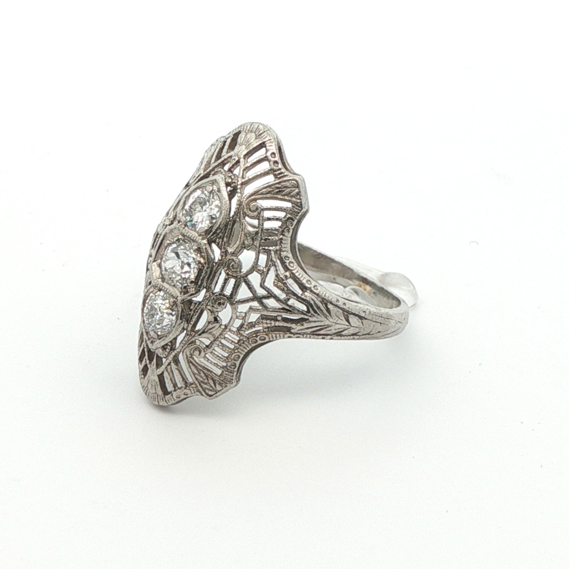 Platinum Art Deco 3 Stone Diamond Engagement Ring