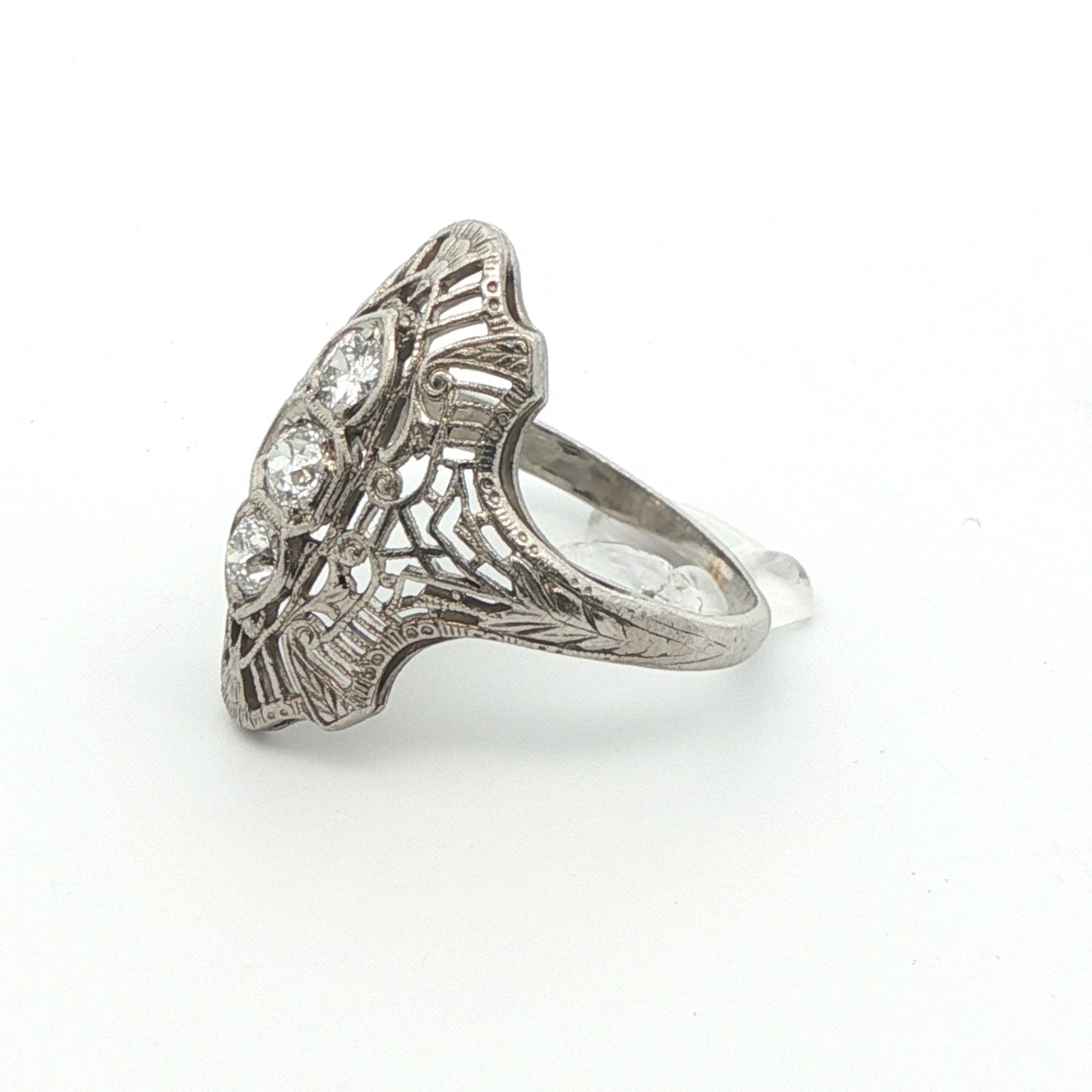 Platinum Art Deco 3 Stone Diamond Engagement Ring