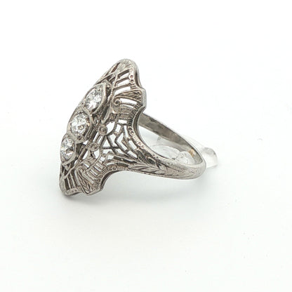 Platinum Art Deco 3 Stone Diamond Engagement Ring