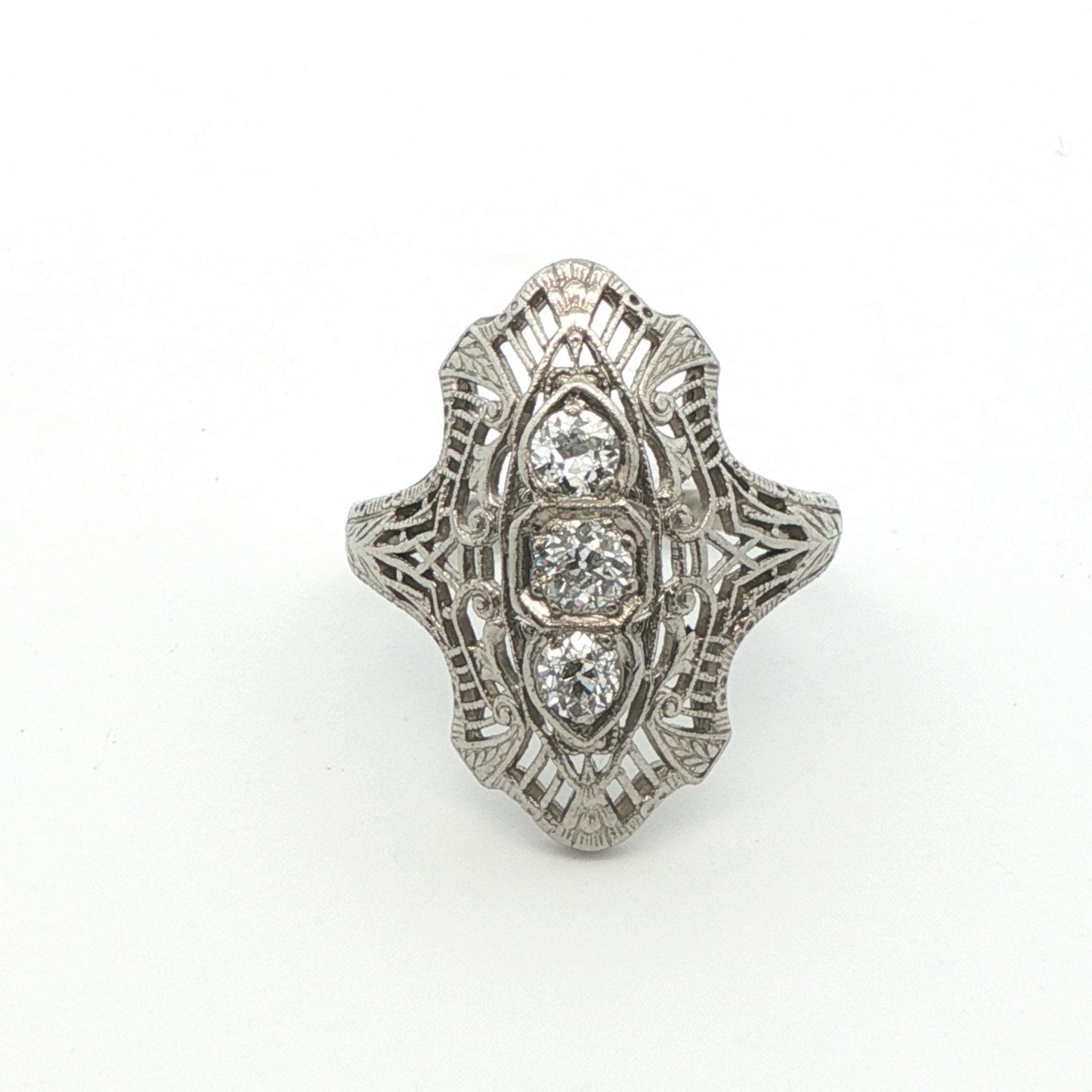 Platinum Art Deco 3 Stone Diamond Engagement Ring