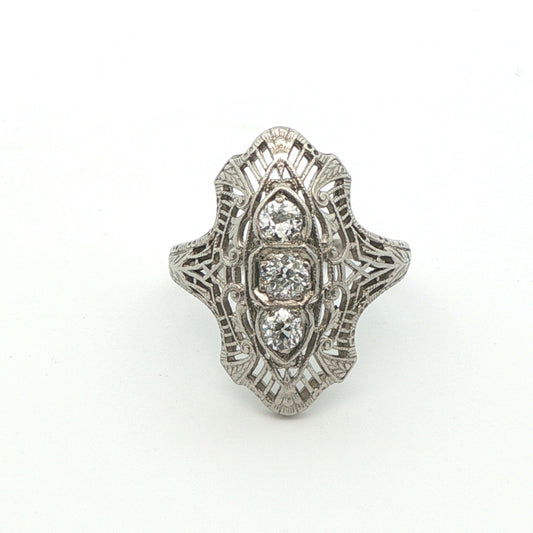 Platinum Art Deco 3 Stone Diamond Engagement Ring