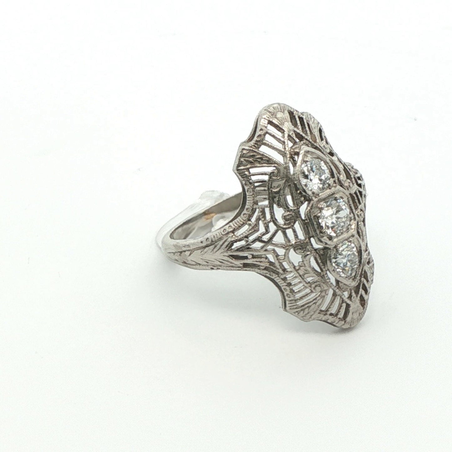 Platinum Art Deco 3 Stone Diamond Engagement Ring