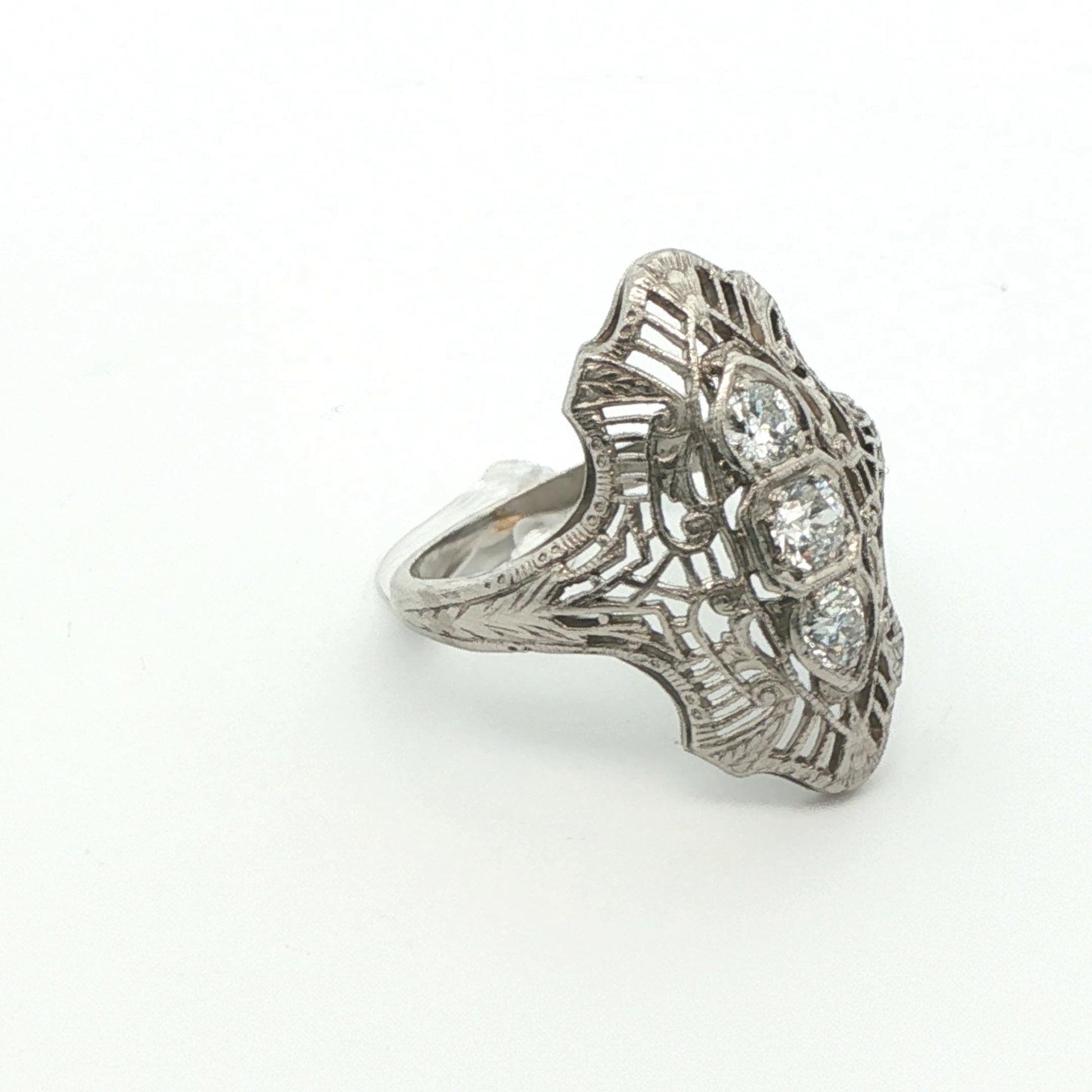 Platinum Art Deco 3 Stone Diamond Engagement Ring