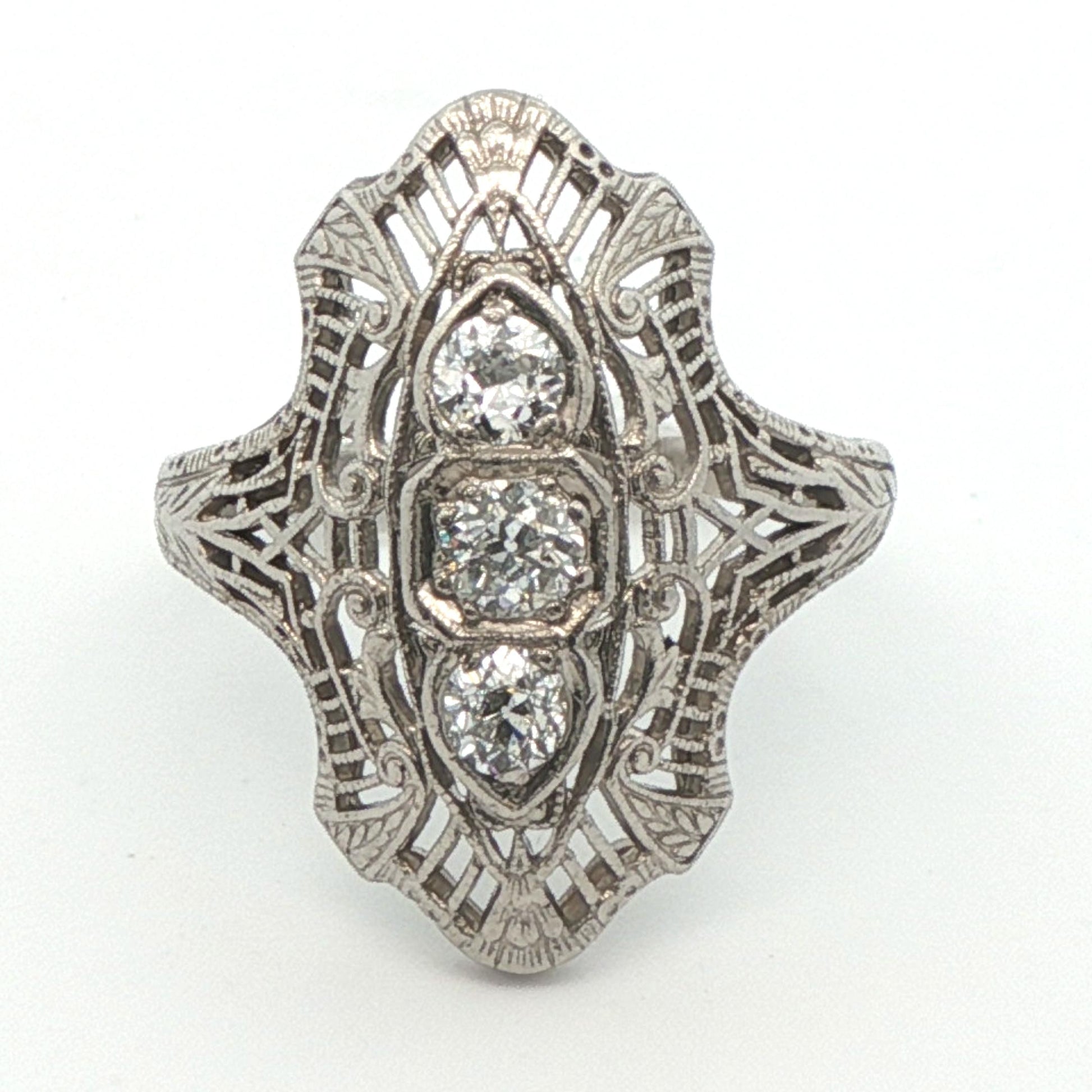 Platinum Art Deco 3 Stone Diamond Engagement Ring