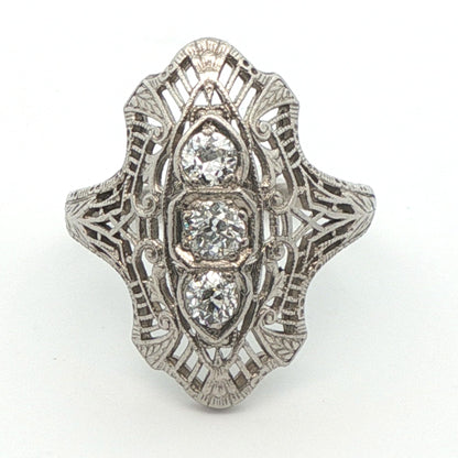 Platinum Art Deco 3 Stone Diamond Engagement Ring
