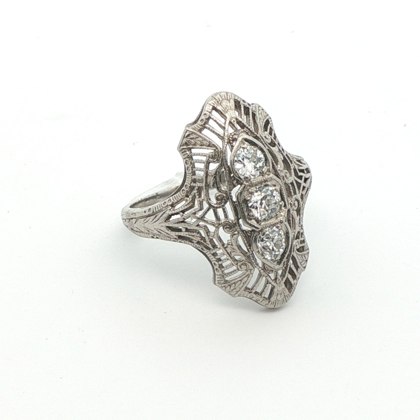 Platinum Art Deco 3 Stone Diamond Engagement Ring