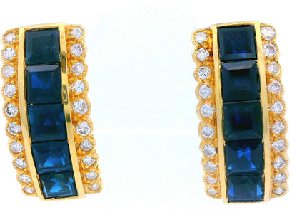 18k Yellow Gold Sapphire & Diamond Huggie Earrings