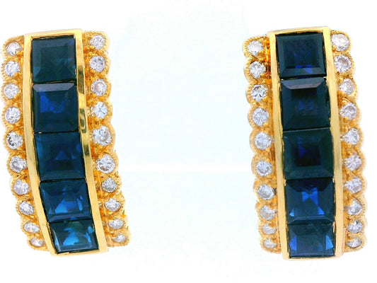 18k Yellow Gold Sapphire & Diamond Huggie Earrings